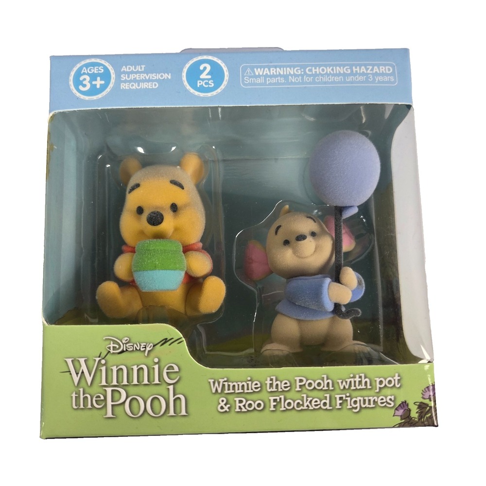 Disney Winnie the Pooh Roo Flocked Figures 2 Pack Honey Pot Balloon New
